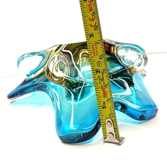 Mid-Century Murano Style Blue Amber Sommerso Art Glass Bowl Ashtray Centerpiece - Picture 7 of 7